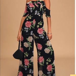 Florally Black Floral Off-the-Shoulder Jumpsuit
